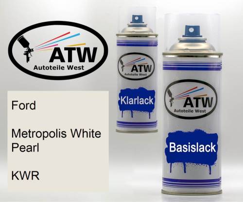 Ford, Metropolis White Pearl, KWR: 400ml Sprühdose + 400ml Klarlack - Set, von ATW Autoteile West.